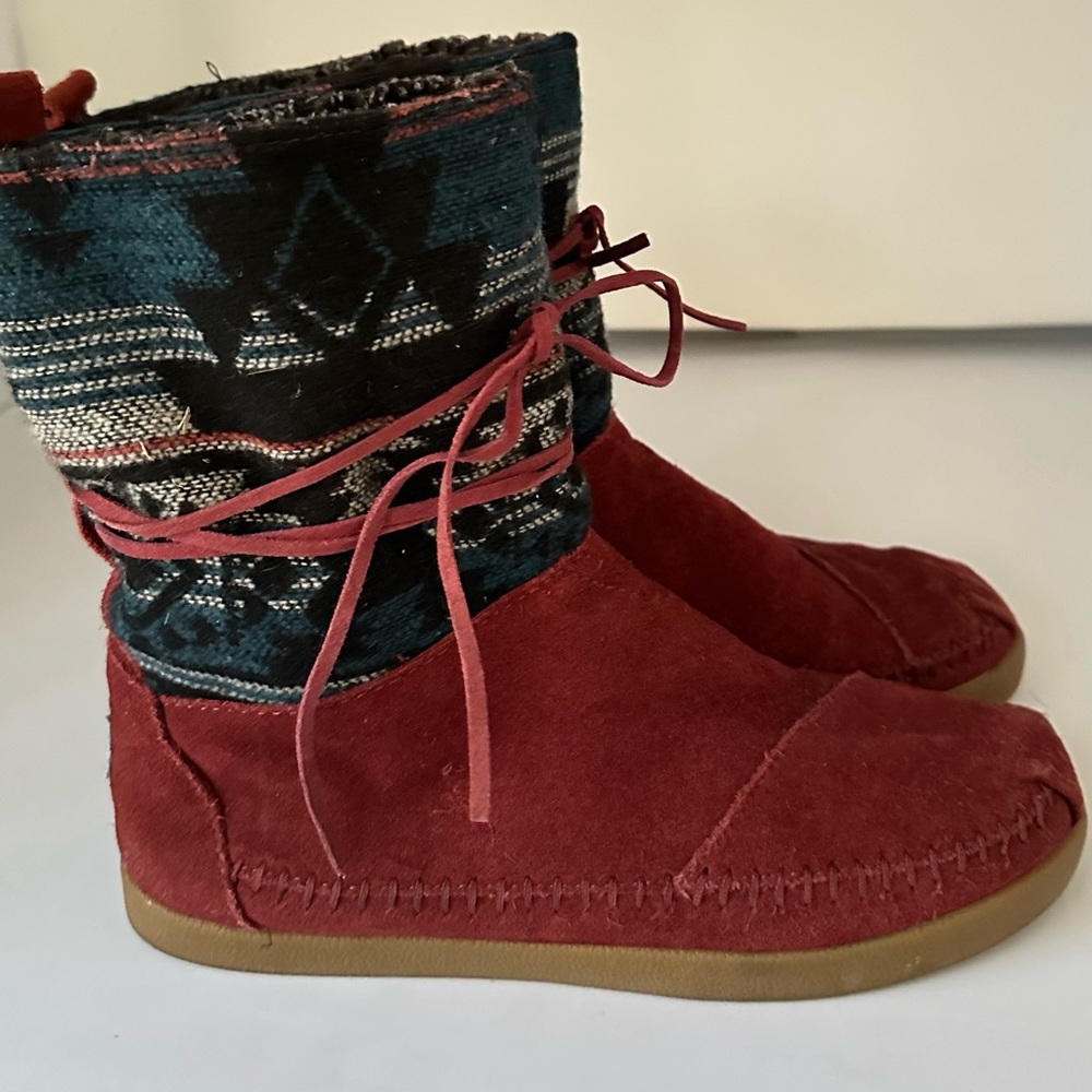 Toms Vintage Nepal Boots Suede Jacquard Aztec Print Fleece Lined Winter - Picture 2 of 9